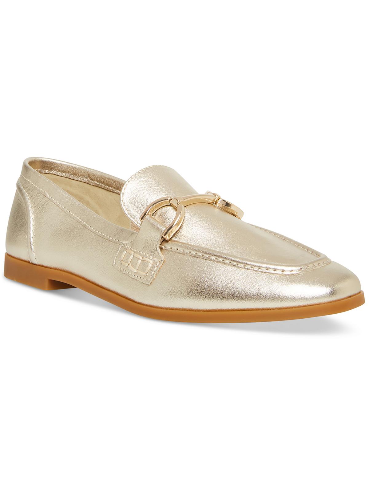 Carrine Gold Leather Slip On Almond Toe Flat Dress Loafers (Gold Leather, 8.5)